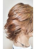 ミディアムレイヤーダックテール×パーマ×ヘアマニキュア